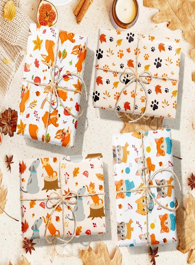 هواف ورق تغليف هدايا خريفي من HOWAF، ١٢ ورقة، ورق تغليف هدايا برسومات قطط وكلاب، مناسب لموسم الخريف، وحفلات عيد الشكر، وديكورات الهدايا، ومستلزمات تغليف هدايا برسومات مخالب قطط وكلاب. - Image 5